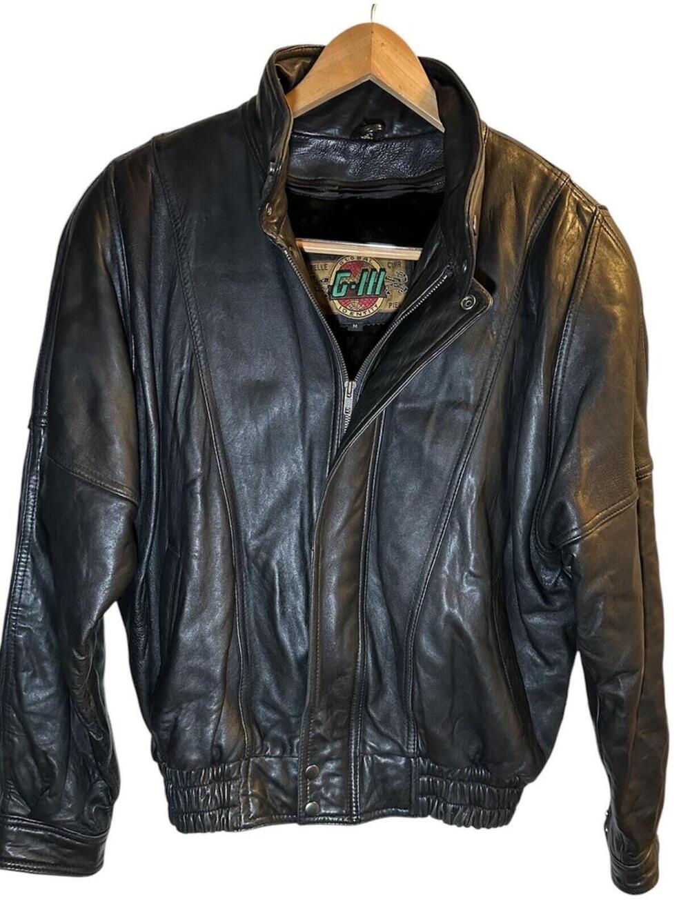 Vintage G-III Leather Jacket Mens M Black Removable Faux Fur Liner Coat